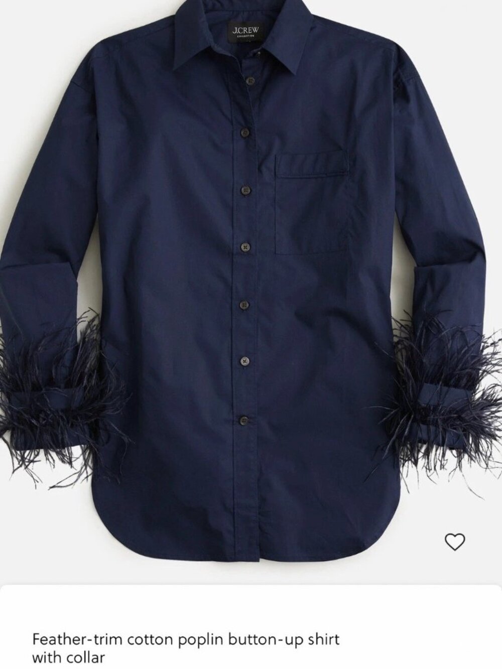 J.Crew Feather Trim Cotton Poplin Button Down Shirt Size 8 NWT